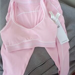ALO Yoga Pink heart throb Sports Bra and Leggings Set